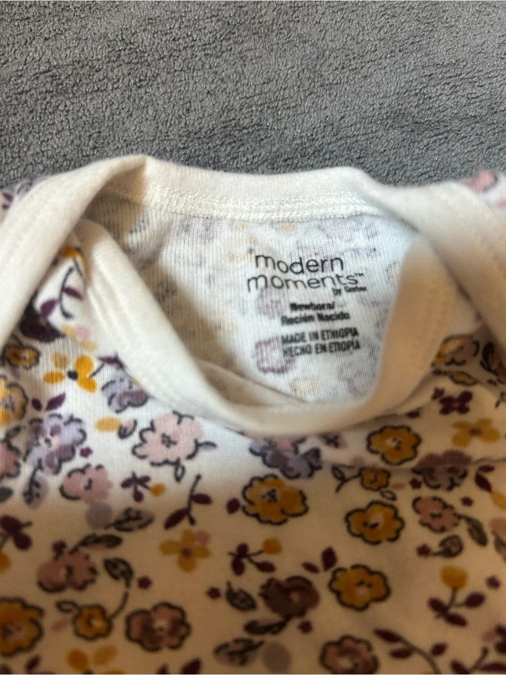 Long-Sleeve Floral Baby One-Piece in Cream, Yellow & Purple
